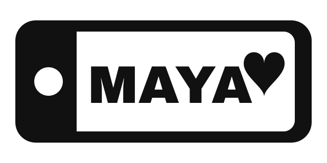 单色钥匙扣标签，带有钥匙环孔、名字MAYA和心形图案，保存为PNG格式